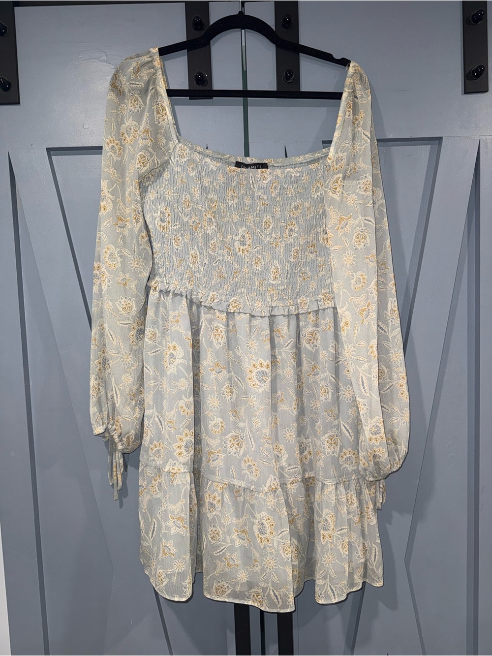 Dynamite Light Blue and Cream Floral Long Sleeve Dress